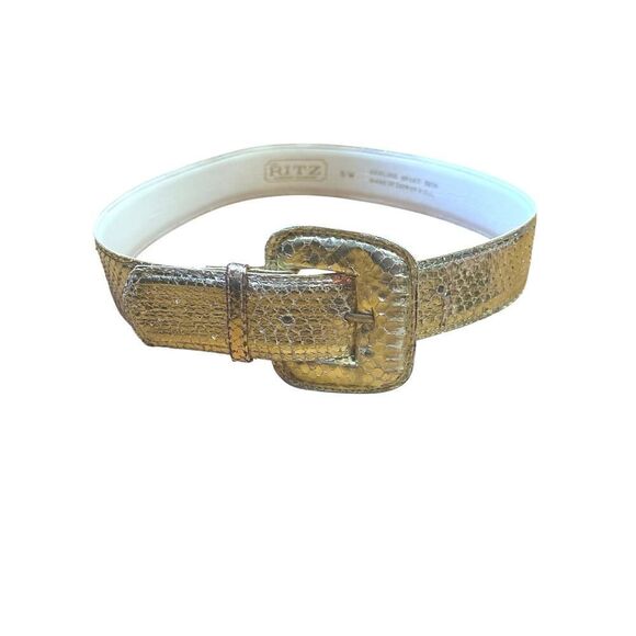 The Ritz Metallic Gold Snakeskin Leather Belt Size S/M - Picture 1 of 11